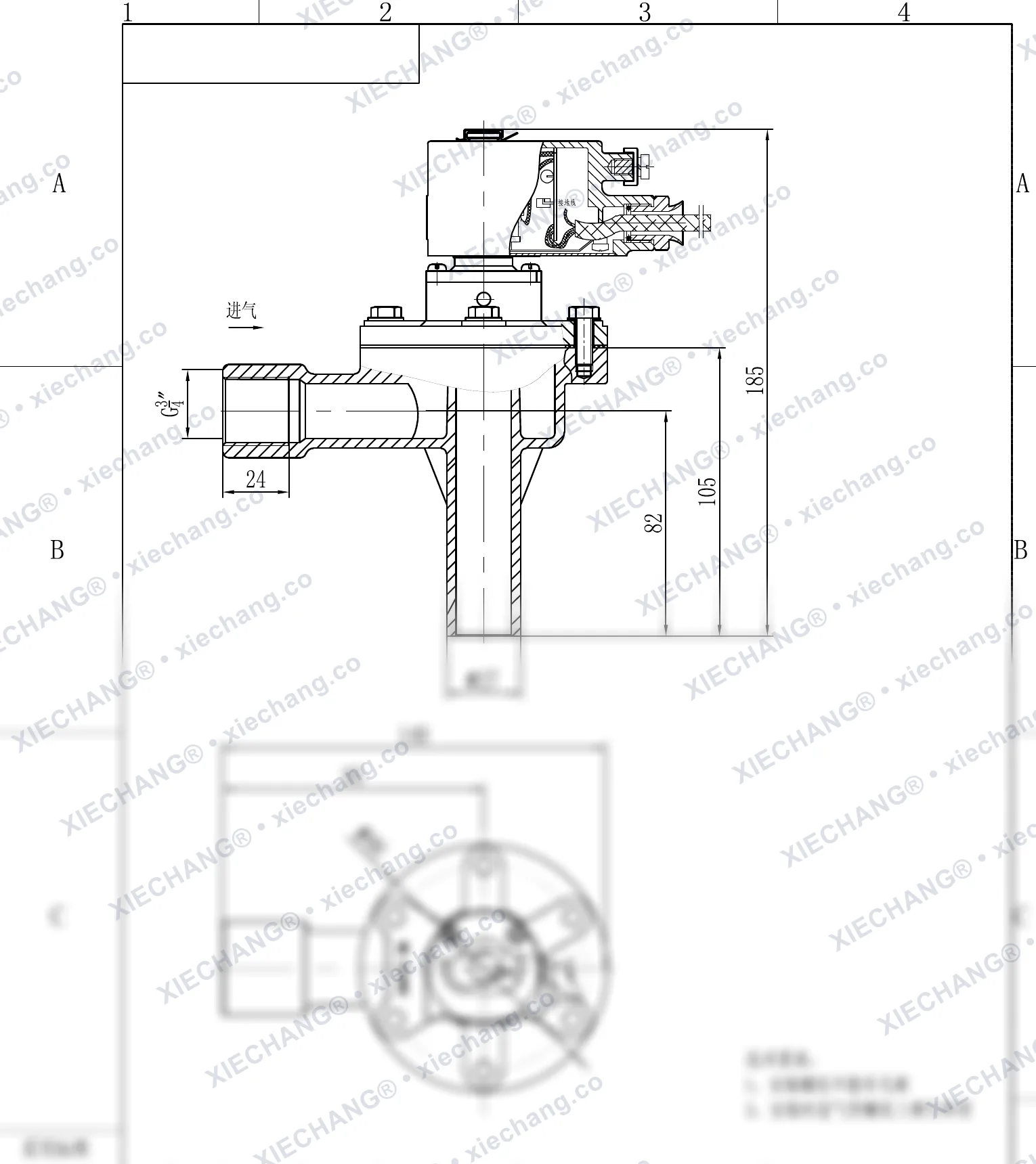 DCF-F-2L-B · 3/4" · صمام نبضي بزاوية قائمة (2L-B) مقاوم للانفجار — رسم التركيب