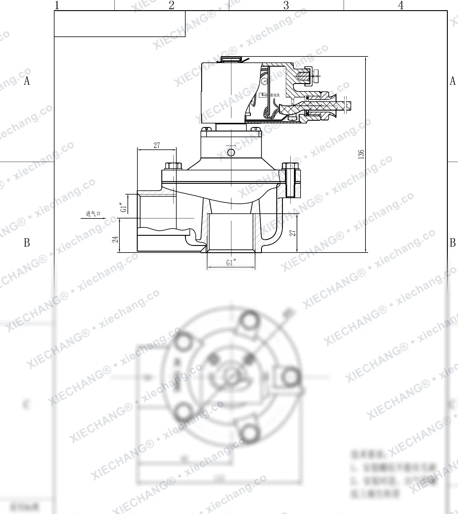 DCF-F-Z-25 · 1" (DN25) · صمام نبضي بزاوية قائمة مقاوم للانفجار — رسم التركيب