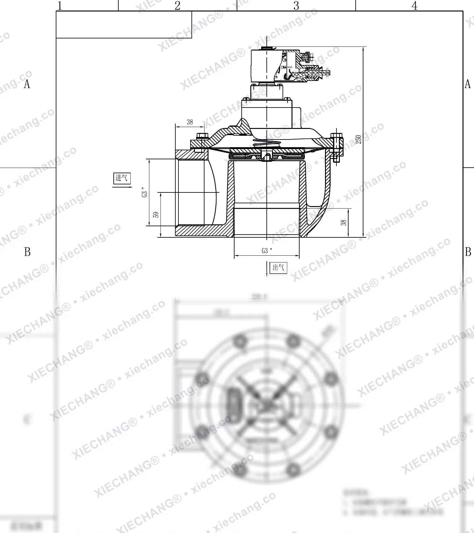 DCF-F-Z-76S · 3" (DN76) · صمام نبضي بزاوية قائمة مقاوم للانفجار — رسم التركيب