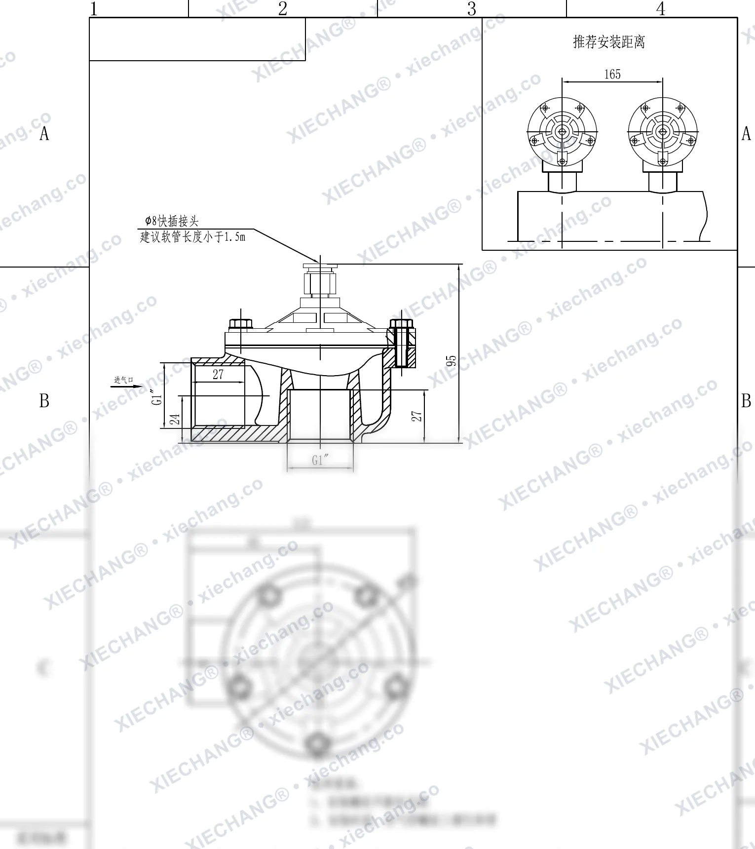 DCF-Z-25-DXK · 1" · صمام نبضي بزاوية قائمة — رسم التركيب